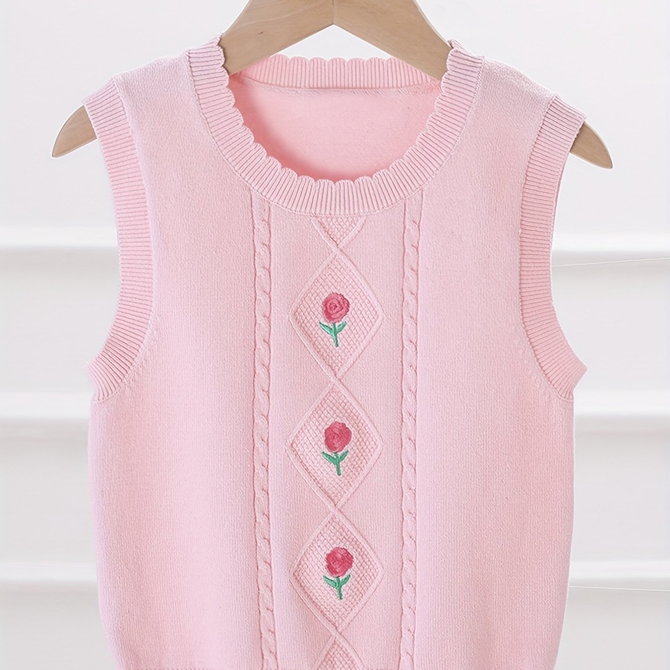 Girls' Flower Embroidered Knit Vest for Autumn/Winter