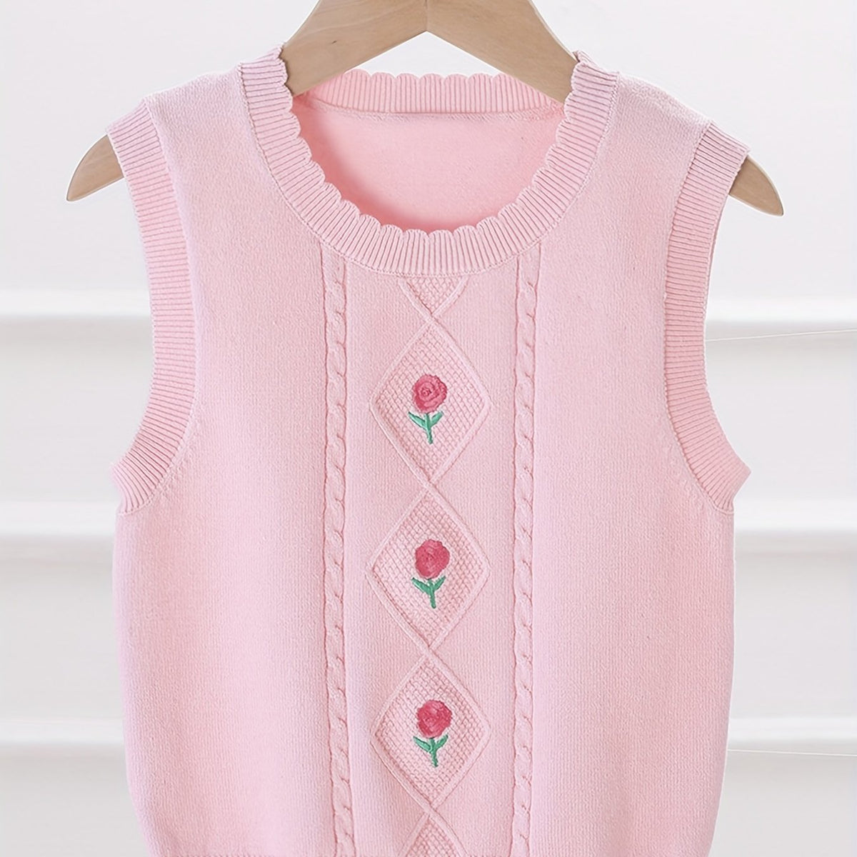 Girls' Flower Embroidered Knit Vest for Autumn/Winter