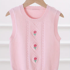 Girls' Flower Embroidered Knit Vest for Autumn/Winter