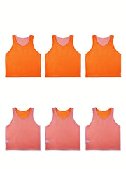 6pcs Solid Soccer Jerseys Active Mesh Sports Pinnies For Aged 12-18 120-155lbs