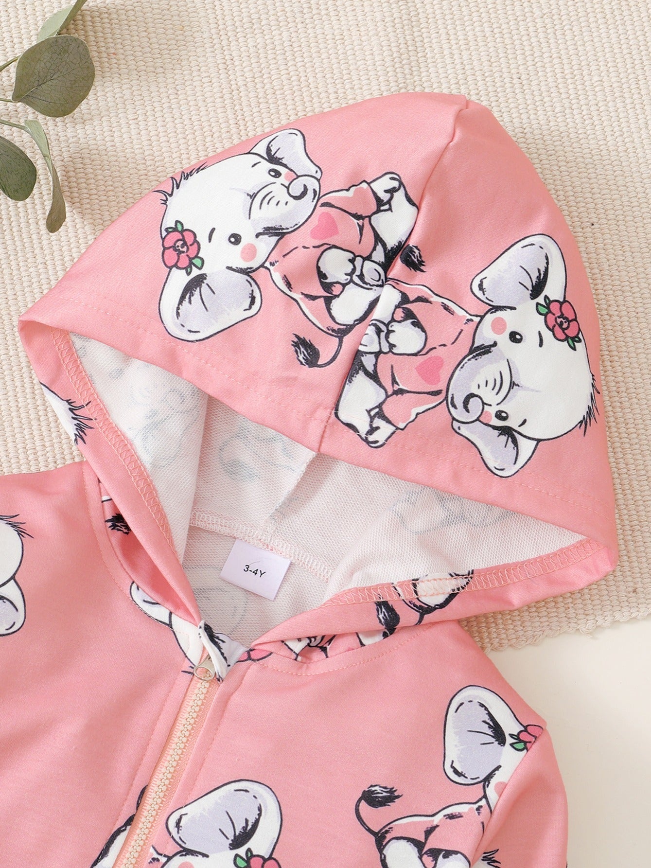 Elephant Print Zip Up Hooded Jacket for Toddler Girls