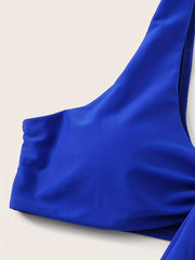 Solid Knot Front V Neck Bikini Set 2 Piece Swimsuit