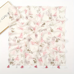 Flower Print Tassel Scarf Casual Shawl Women Head Wrap