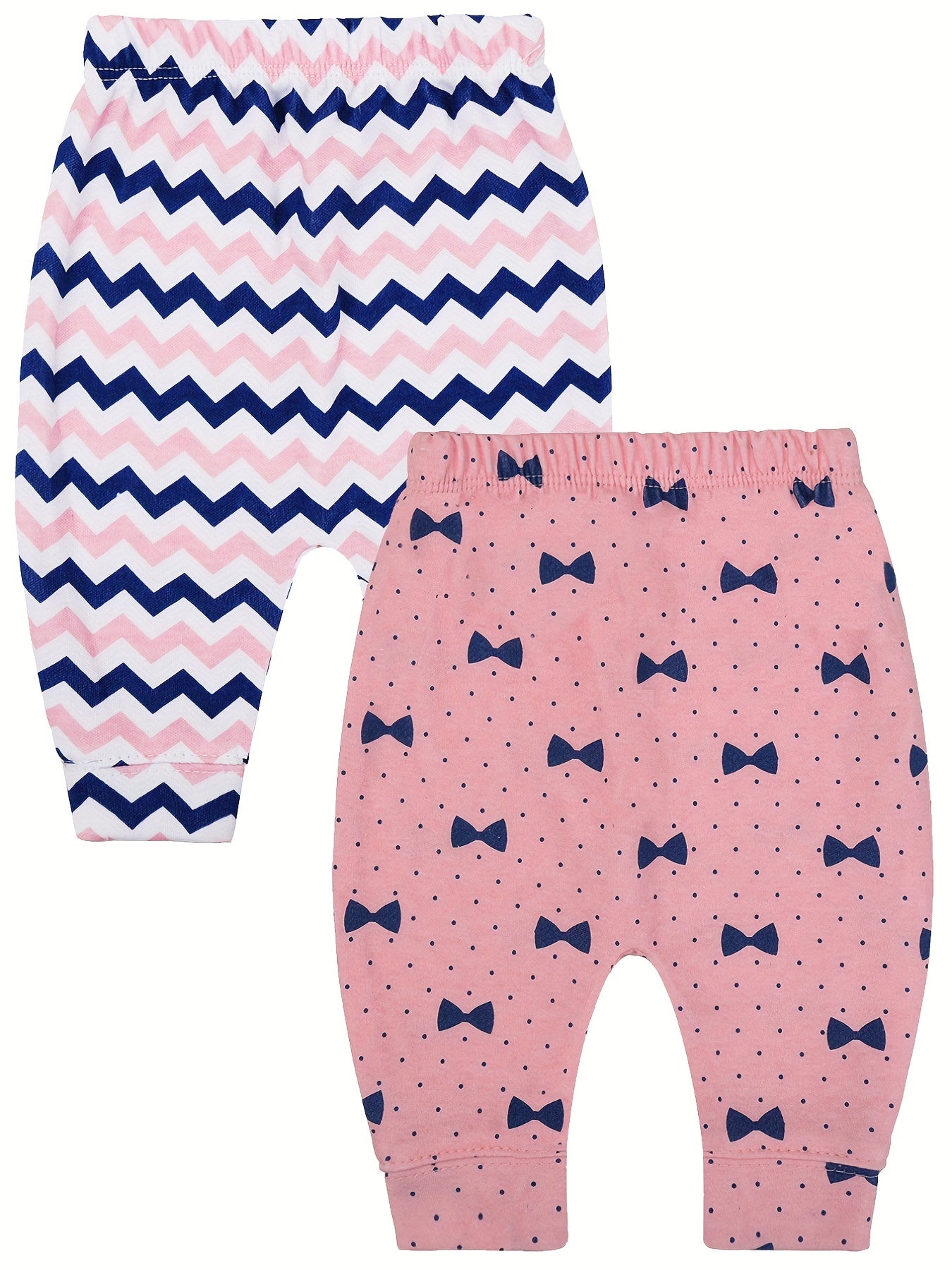2 Pcs Comfy 100% Cotton Pants For Baby Girls 3-6 Months