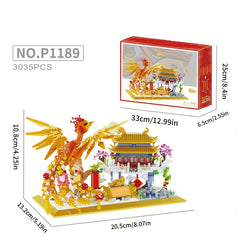 Small Particle Building Blocks Dragon and Phoenix Peacock Sailboat Luck Ornament