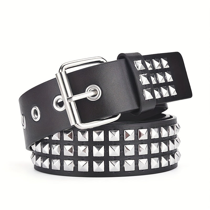 Punk Hip hop Square Bead Rivet Belt Unisex Street Pyramid Pin Buckle Belt