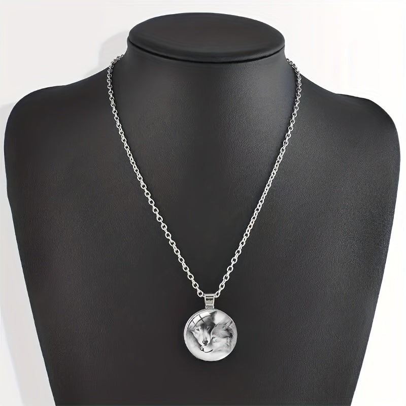 Round Wolf Crystal Bead Pendant Necklace For Men And Women