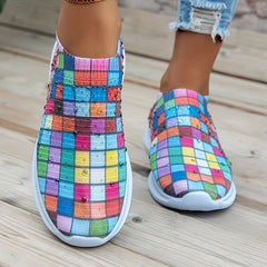 Rhinestone Decor Woven Slip-On Sneakers - Lightweight & Comfortable