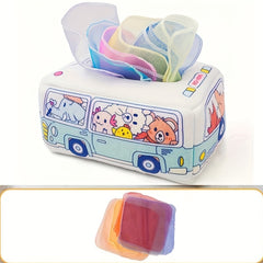Soft Cloth Baby Tissue Box Toy with Crinkle Sound - Infant Sensory Play Toy