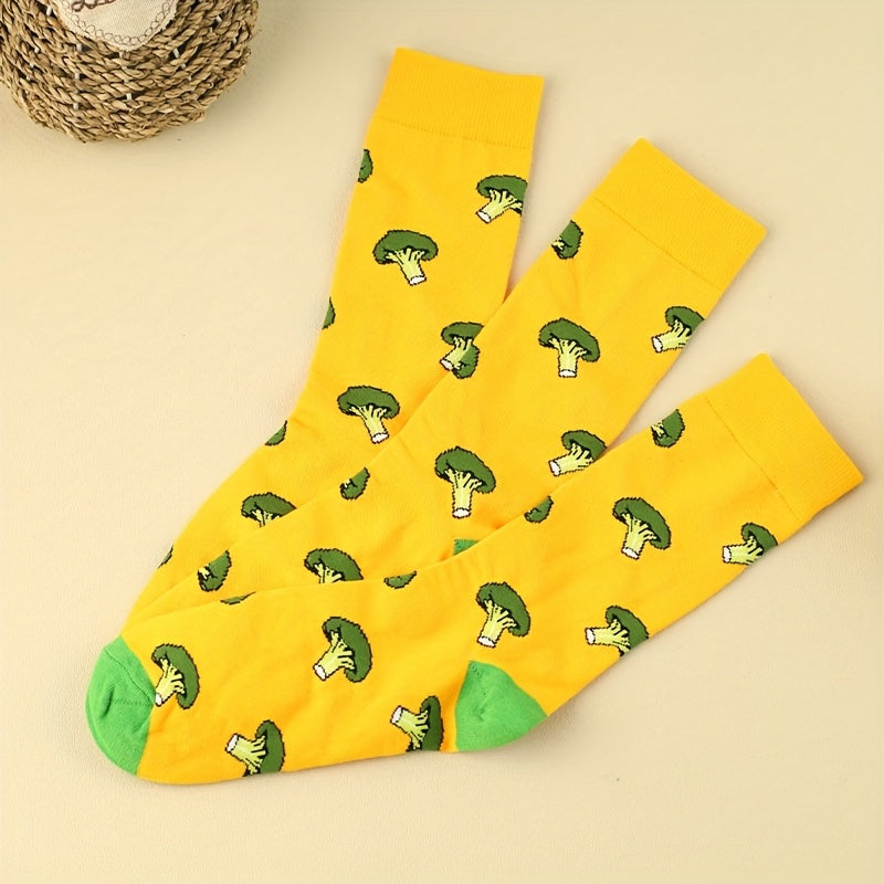 3 Pairs Broccoli Print Socks Women's Stockings