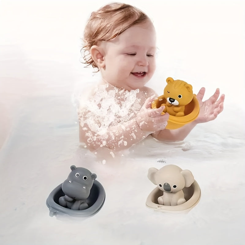 Colorful Floating Animal Bath Toy Set with Stackable Boat and Animals