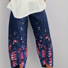 Floral Print High Rise Wide Leg Cropped Pants Women's Plus Size