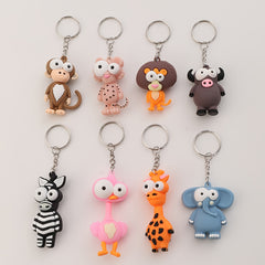 8pcs Big Eye Animal Keychain PVC Elephant Monkey Cow Deer Bag Key Chain