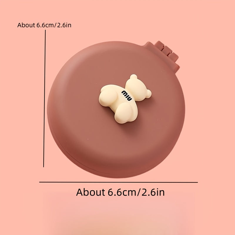 Cartoon Bear Decor Hairbrush Mirror Round Portable Comb