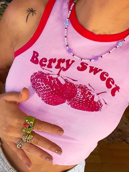 Strawberry Tank Top Sleeveless Casual Summer Women's Clothing