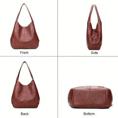 Vintage PU Hobo Bag Large Capacity Tote Bag Women's Travel Shoulder Bag