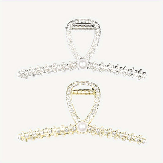 2pcs Faux Pearl Rhinestone Hair Clips for Girls
