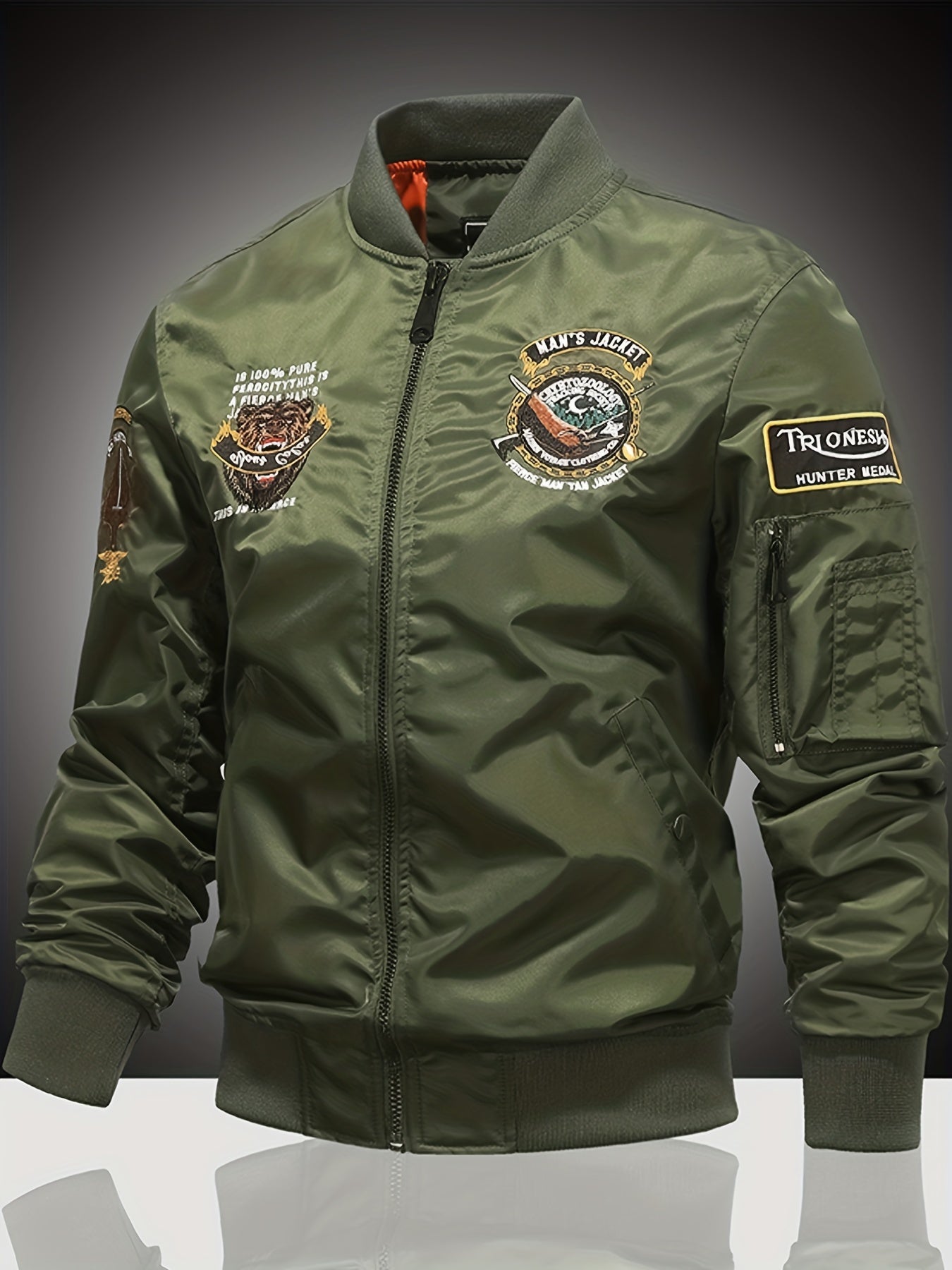 Embroidered Men's Slim Fit Street Jacket Windproof Motorcycle Jacket