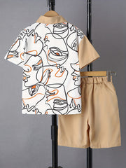 Boys Block Casual Outfit Shirt & Shorts Kids Summer Clothes Sets