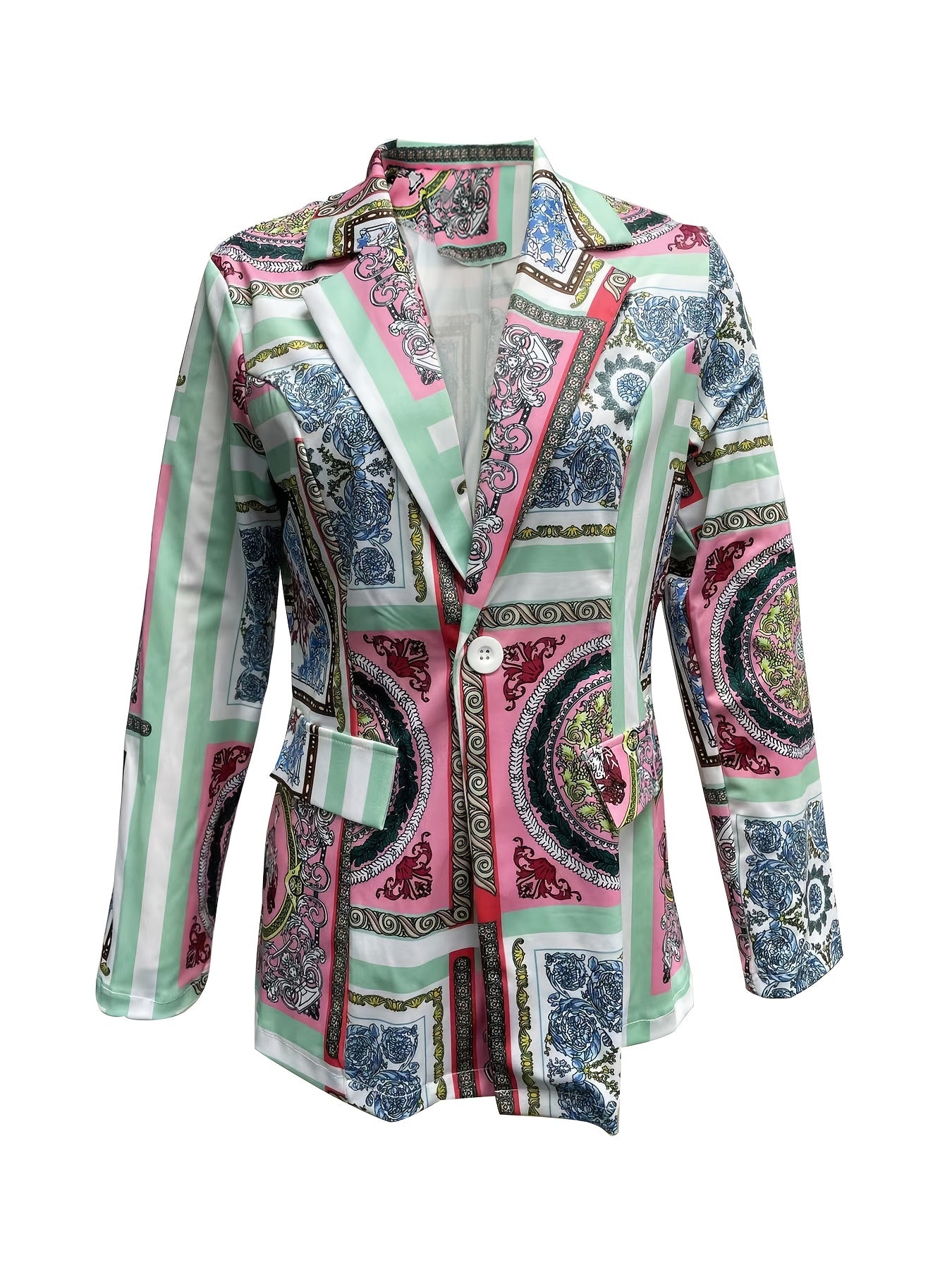  Women's Scarf Print Lapel Collar Blazer