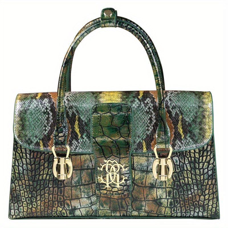 Stylish Green Women's Handbag Shoulder & Handbag Split Leather Magnetic Closure