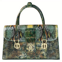 Stylish Green Women's Handbag Shoulder & Handbag Split Leather Magnetic Closure