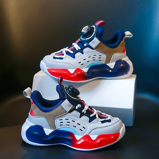Boys' Basketball Shoes with Rotating Buckle Non Slip Sneakers