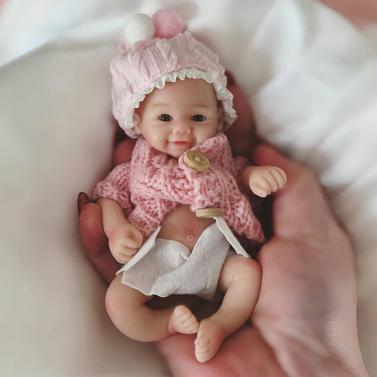6 Inch Silicone Reborn Kids Doll Soft Hand Painted Full Body with Pink Sweater