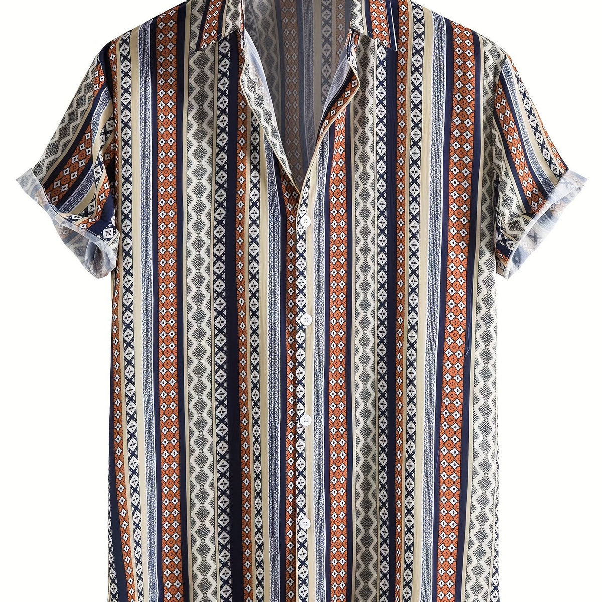 Ethnic Style Stripe Print Men's Casual Short Sleeve Shirt