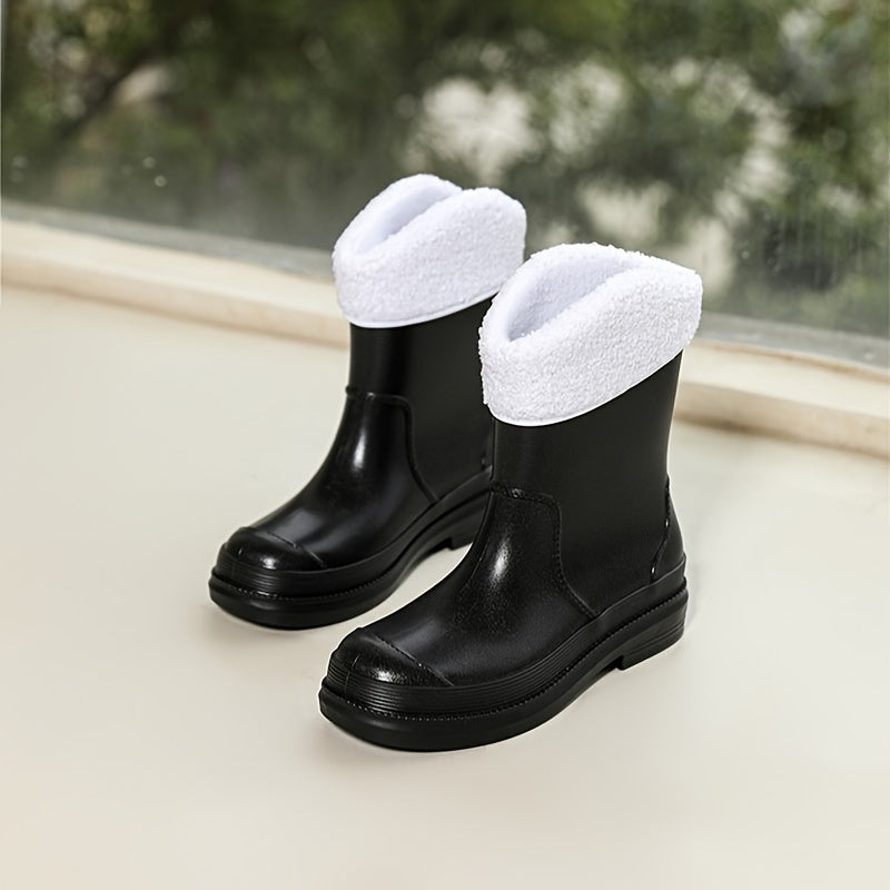 Versatile Waterproof Rain Boots Women's Medium Calf Non slip Warm Rainy Boots