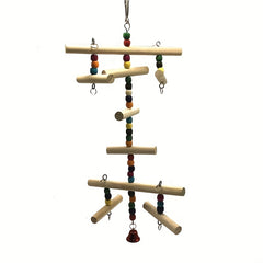 Colorful Wooden Parrot Swing Ladder Toy with Bells & Beads