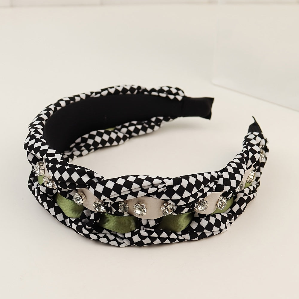 Synthetic Hair Braided Headband with Houndstooth Scarf