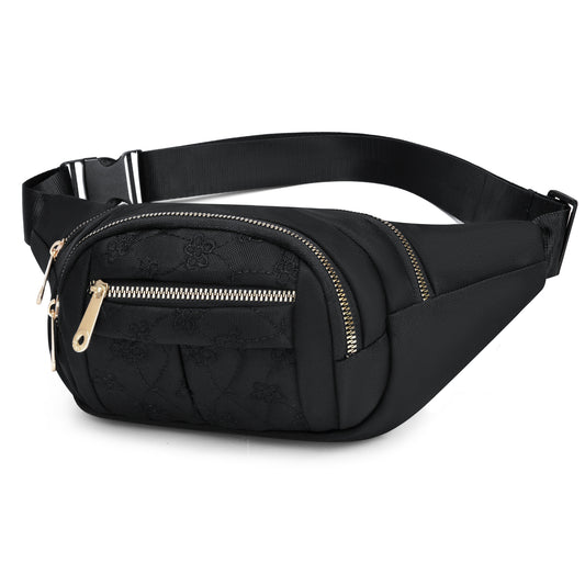 Flower Embroidery Nylon Fanny Pack Women's Zipper Crossbody Chest Bag