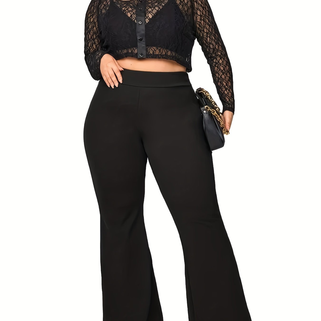  Flared Leg Trousers High Rise Medium Stretch Pants