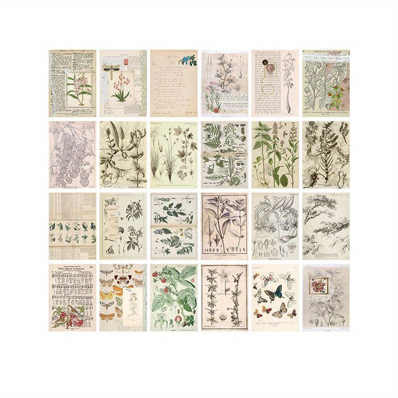 24 Sheets Vintage Diary Stickers Collage Materials Pack - 4 Styles