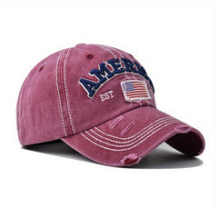 Geometric pattern Vintage Style Baseball Cap with American Flag Embroidery