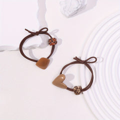 2pcs Heart Geometric Decor Hair Tie Elastic Hair Rope Glitter Rhinestone