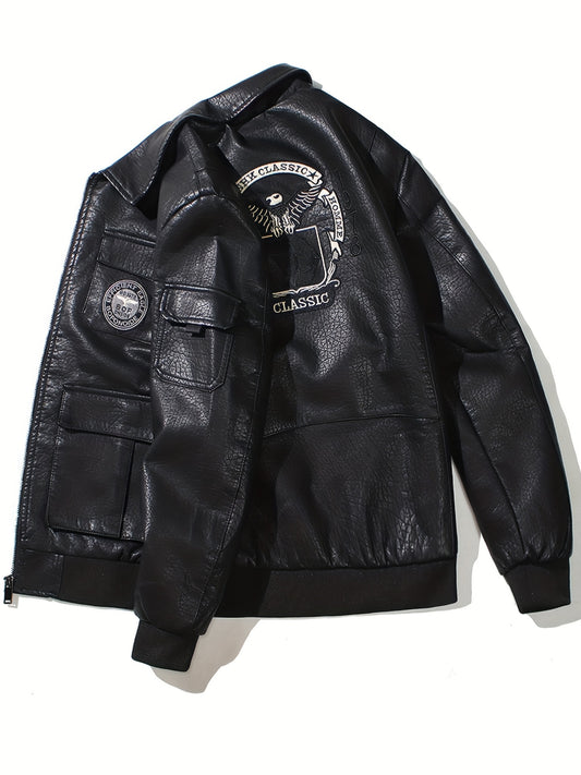 Men's Eagle Embroidered Cycling Jacket With Pocket
