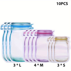 Reusable Mason Jar Bottle Bag Nut Cracker Snack Zipper Sealed Food Storage Bag