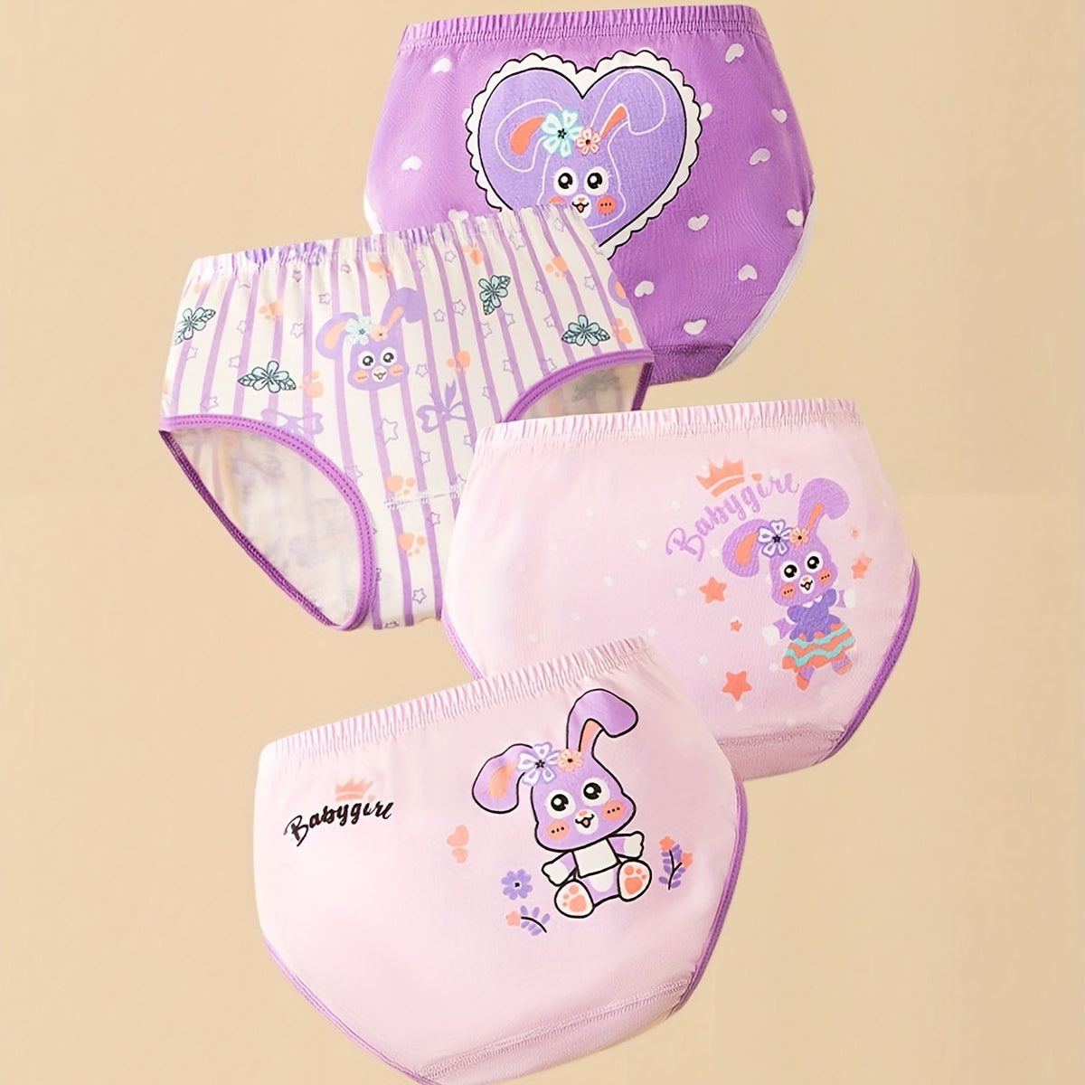 4pcs Girl's Cartoon Triangle Panties Elastic Waist Cotton Underwear