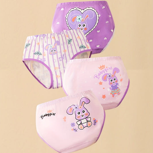 4pcs Girl's Cartoon Triangle Panties Elastic Waist Cotton Underwear