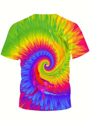 3D Rainbow Tie Dye Short Sleeve T shirt Loose Fit Pullover For Kids