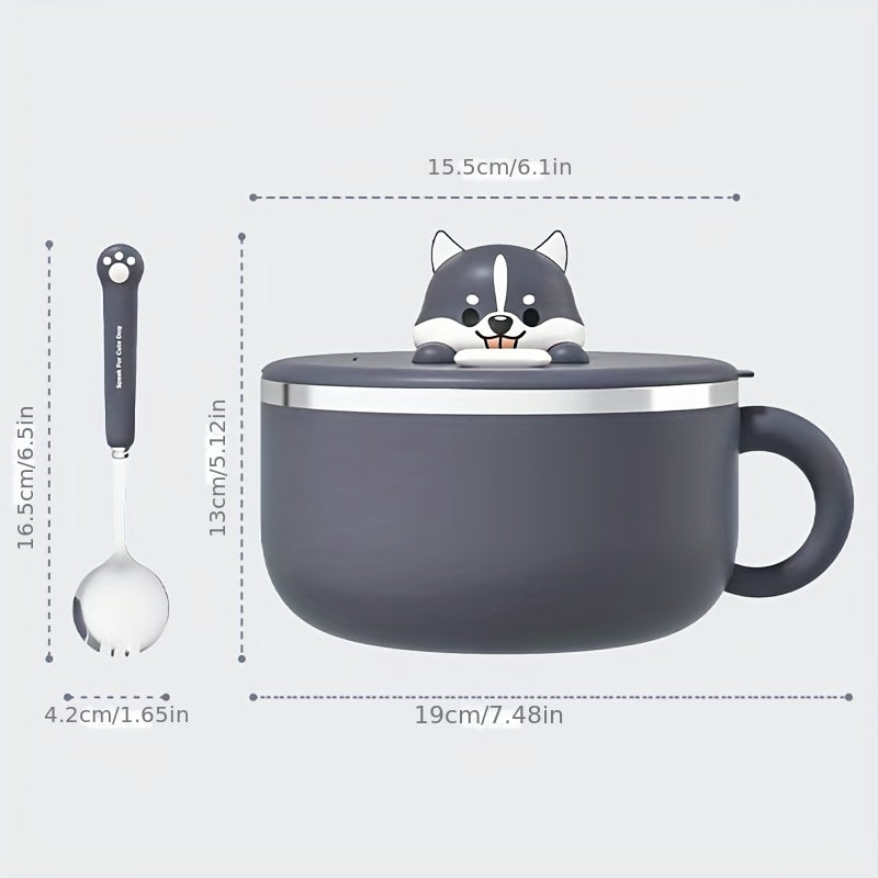 Stainless Steel Instant Noodle Bowl Large Capacity Cartoon Dog Design