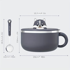 Stainless Steel Instant Noodle Bowl Large Capacity Cartoon Dog Design