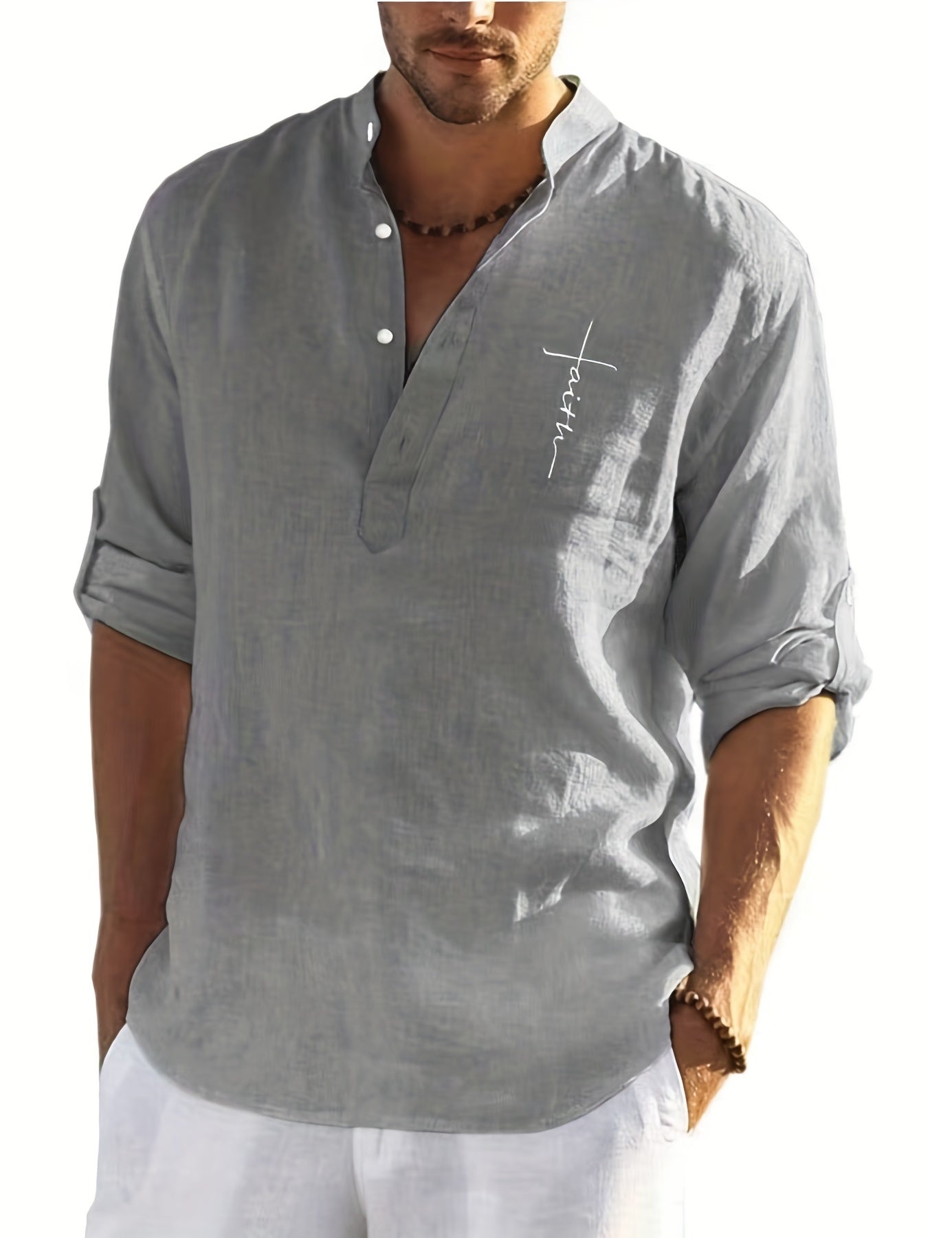 Men's Casual Faith Print T Shirt Long Sleejsons Casual V Neck Shirts