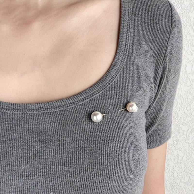 Faux Pearl Collar Clip Pin Women Clothes Brooch