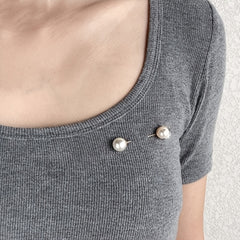 Faux Pearl Collar Clip Pin Women Clothes Brooch