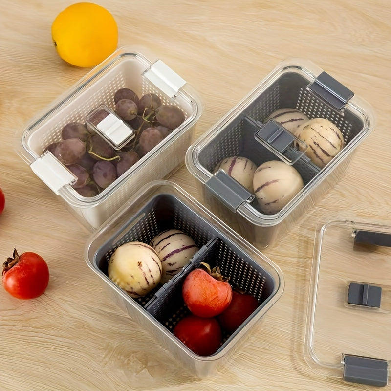 Multifunctional Double Layer Food Storage Containers with Draining Lids