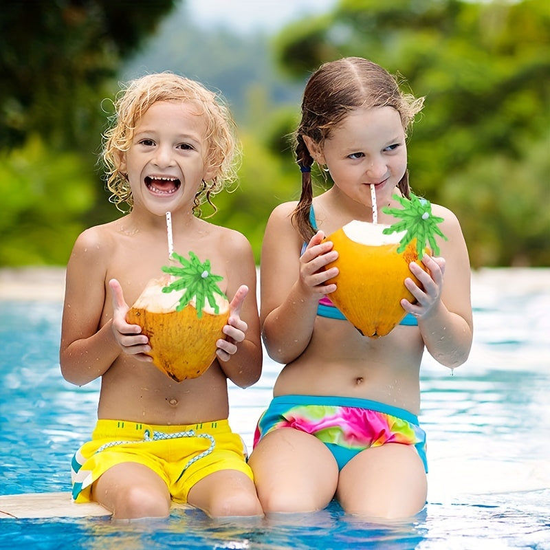 50 Coconut Tree Umbrella Picks for Pool Party Decorations and Summer Supplies
