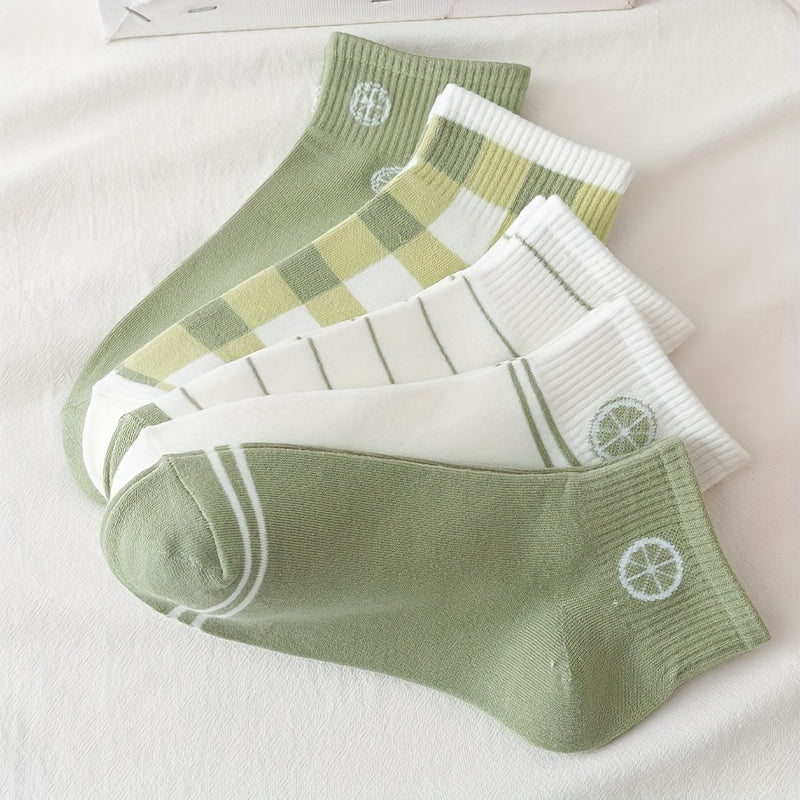 5 Pairs Striped & Plaid Socks & Lightweight Short Socks Women's Stockings